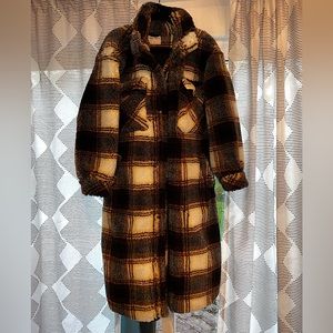 We The Free Plaid Women's Coat - Brown and Cream